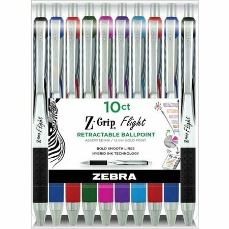 ZEBRA PEN Z-Grip Pen, Retractable, Rubber Grip, 1.2mm, Bold Pt, AST, 10PK ZEB21901